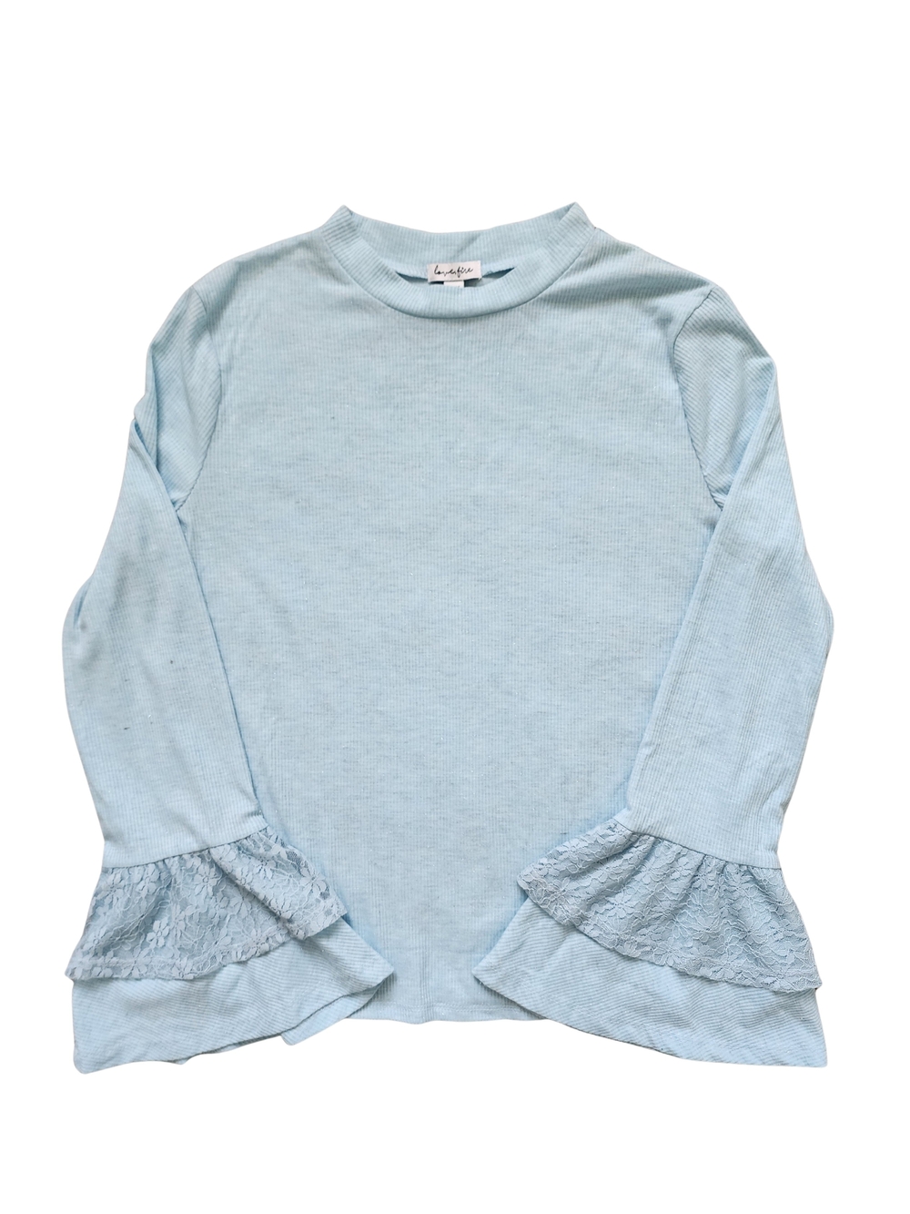 Love, Fire Girl's Light Blue Long-Sleeve Top with Lace Ruffle Cuffs